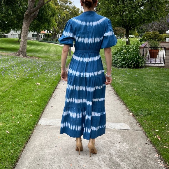 Sole by Mare Sole Amore Linen Blend A-Line Tie Dye Midi Dress White/Blue Sz S - Picture 4 of 12